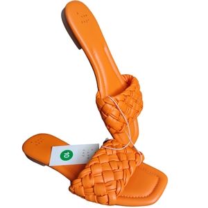 A. New Day Size 10 Orange Carissa  Braided Flat Slide In Sandals